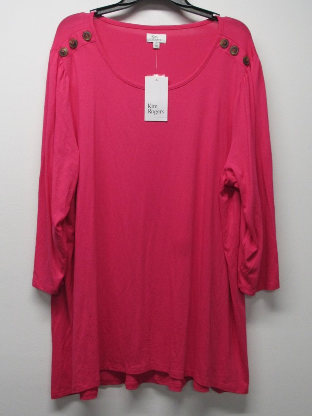 NWT Kim Rogers Plus sz 2X Mosaic Pink Tunic Top Shirt 3/4 Sleeve Button Accents